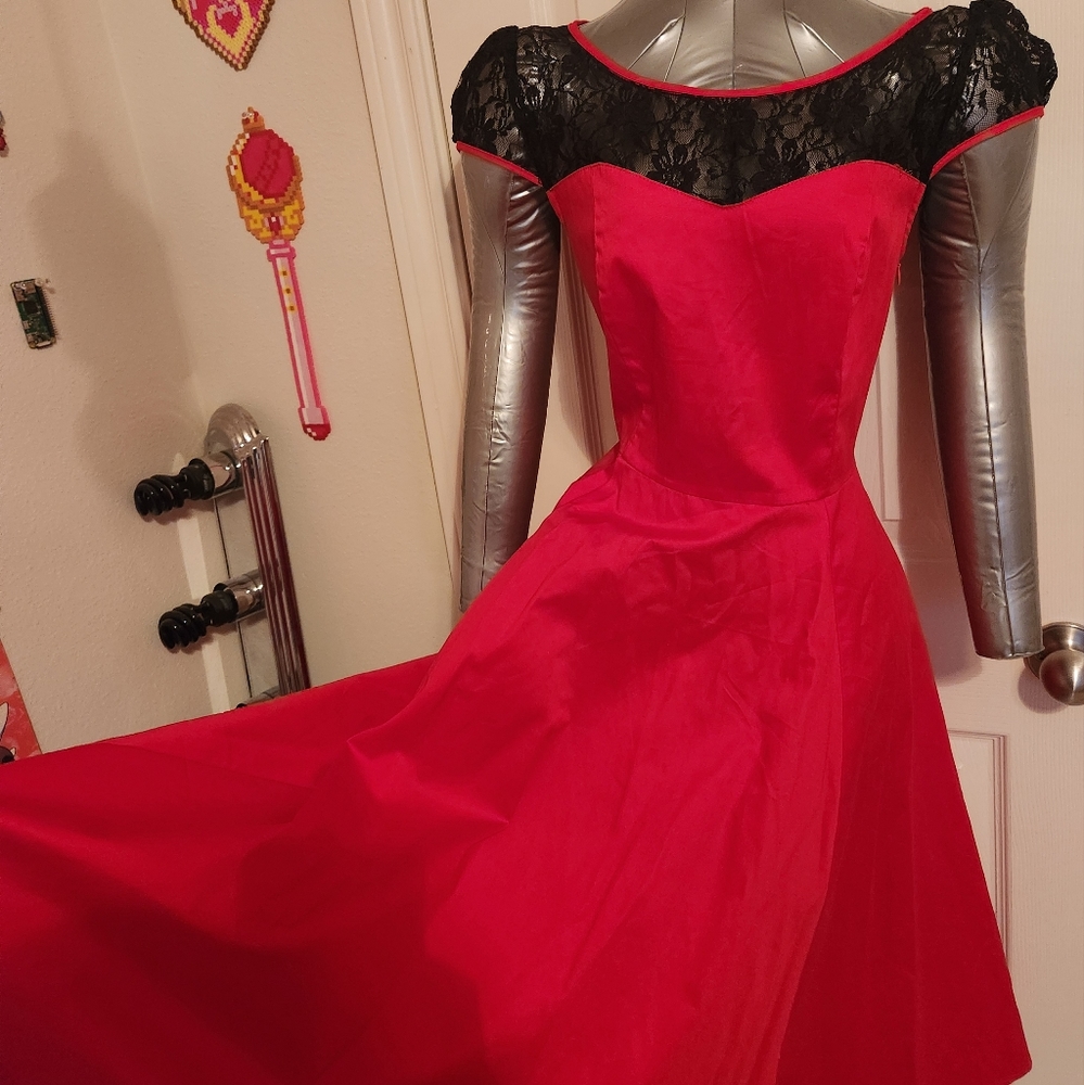 Valentine Red and Black Lace Swing Dress